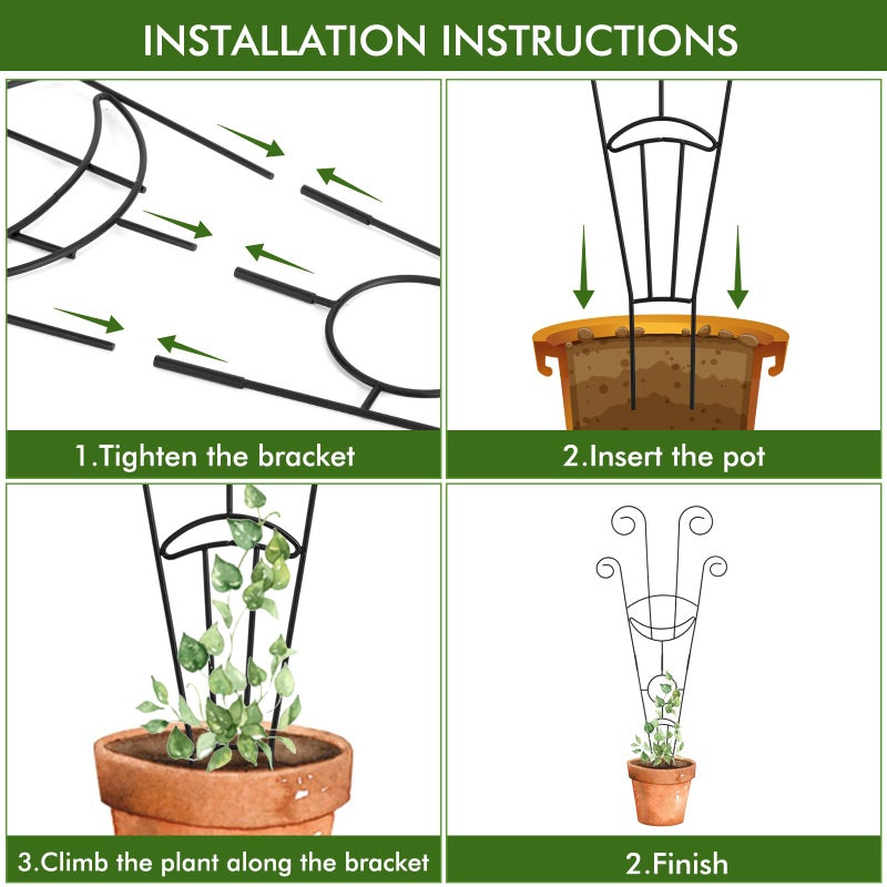 ZOUTOG Trellis for Climbing Plants Indoor 4 Pack 30 Inch,Rustproof Metal Garden Trellis for Potted Plants,Sturdy Houseplant Support Indoor Outdoor for Ivy Pothos Monstera Hoya Flower Vine (Black Moon) - Image 4