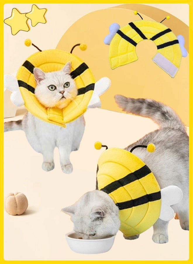 Generic Pet Protective Collar, Adjustable Collar After Surgery, Cat Recovery E Collar Adjustable Cone for Dogs Cats Puppies Kittens Cute After Surgery Yellow Bee Design (Yellow Bee)  - Image 1
