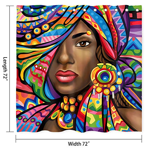 NTETSN African American Woman Shower Curtain, Women Bath Curtains, Waterproof Upgrade Polyester Fabric Bathroom Decor Set with 12 Hooks, 72 x 72 Inches, LYNT896-72 - Image 2