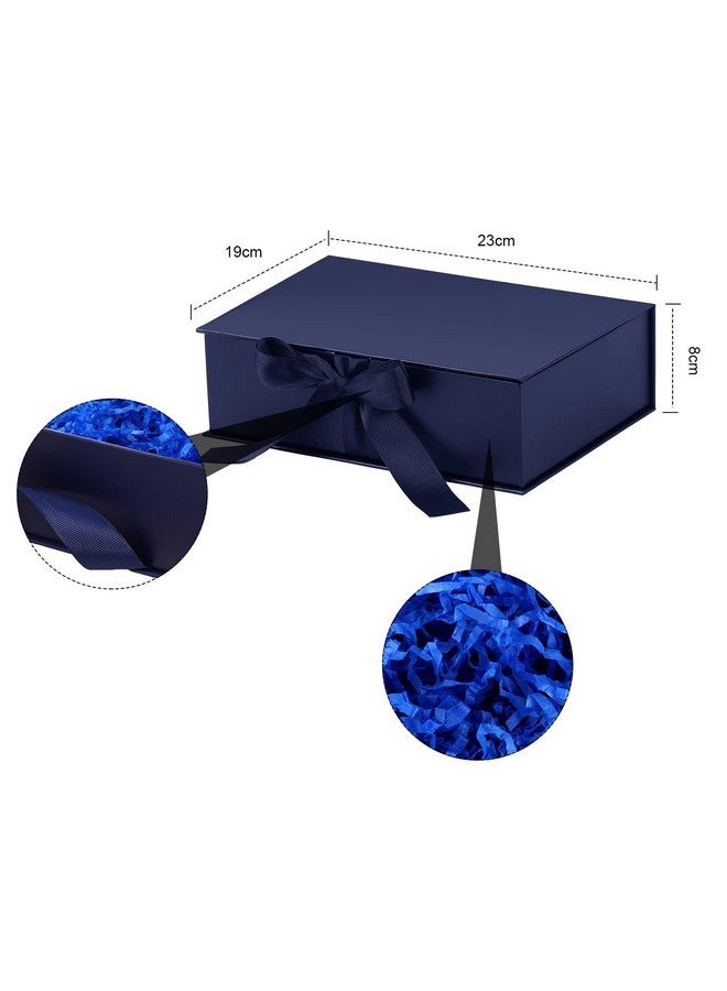 Zonon Luxury Gift Box With Lids Changeable Ribbon 9 X 7 X 3 Inch Paper Bags A Greeting Card And Tissue Paper Luxury Packaging Box Set For Wedding Graduation Birthday Anniversaries(Dark Blue) - Image 2