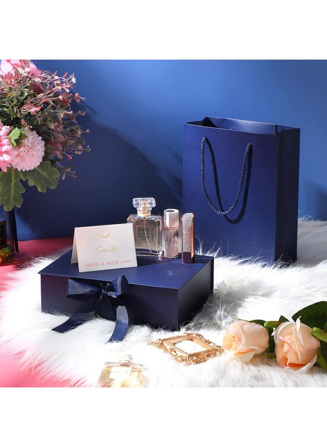 Zonon Luxury Gift Box With Lids Changeable Ribbon 9 X 7 X 3 Inch Paper Bags A Greeting Card And Tissue Paper Luxury Packaging Box Set For Wedding Graduation Birthday Anniversaries(Dark Blue) - Image 4