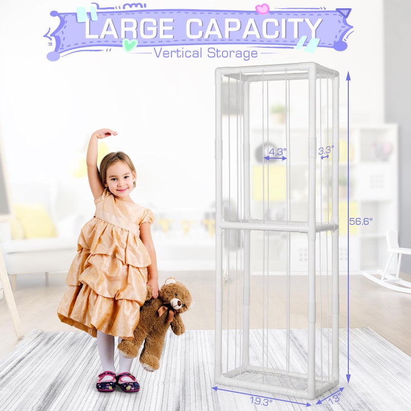 Trycooling Stuffed Animal Storage Zoo Holder Space Save Vertical PVC with Elastic Band and Net for Playroom Bedroom Nursery (White 1) - Image 3