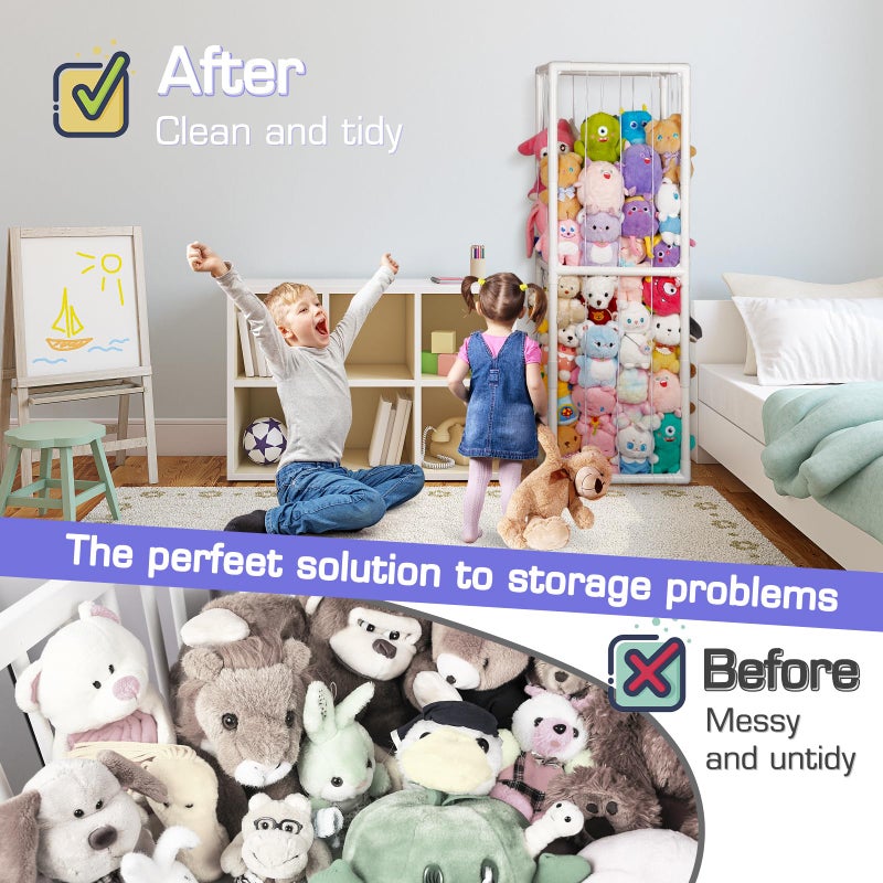 Trycooling Stuffed Animal Storage Zoo Holder Space Save Vertical PVC with Elastic Band and Net for Playroom Bedroom Nursery (White 1) - Image 5