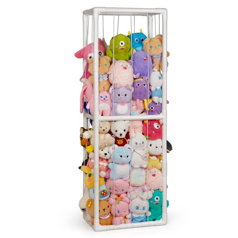 Trycooling Stuffed Animal Storage Zoo Holder Space Save Vertical PVC with Elastic Band and Net for Playroom Bedroom Nursery (White 1) - Image 1