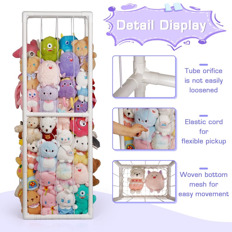 Trycooling Stuffed Animal Storage Zoo Holder Space Save Vertical PVC with Elastic Band and Net for Playroom Bedroom Nursery (White 1) - Image 2