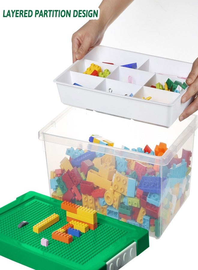 loobuu Plastic Storage Bins with Lids - 1 Set Stackable Arts Crafts Organizer Box with Removable Divided Tray &Compatible Building Baseplate,Toy Chest Containers for Bricks - (14.37"x9.64"x6.69") - Image 3