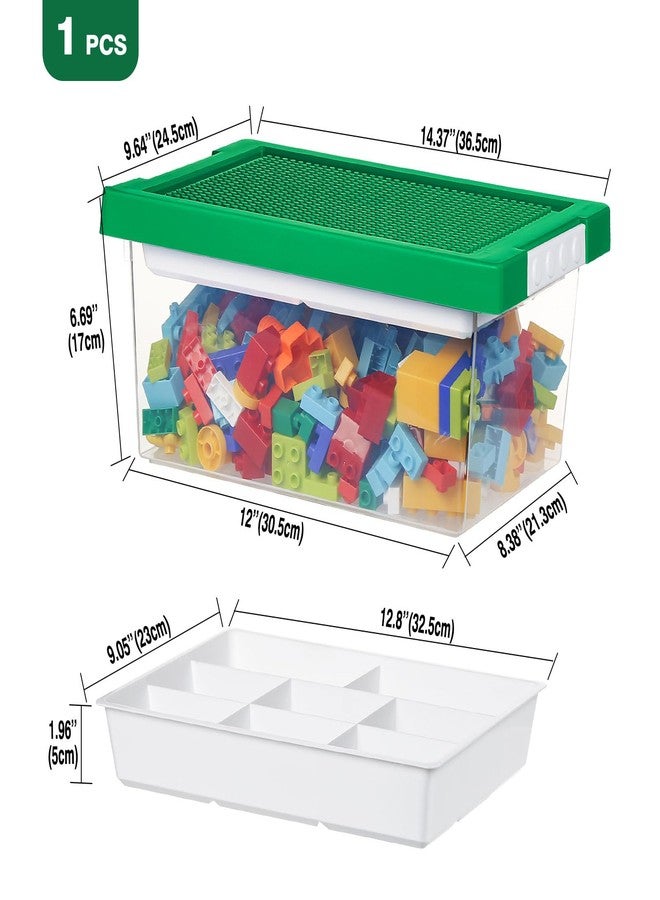 loobuu Plastic Storage Bins with Lids - 1 Set Stackable Arts Crafts Organizer Box with Removable Divided Tray &Compatible Building Baseplate,Toy Chest Containers for Bricks - (14.37"x9.64"x6.69") - Image 2