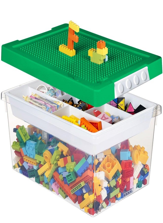loobuu Plastic Storage Bins with Lids - 1 Set Stackable Arts Crafts Organizer Box with Removable Divided Tray &Compatible Building Baseplate,Toy Chest Containers for Bricks - (14.37"x9.64"x6.69") - Image 1