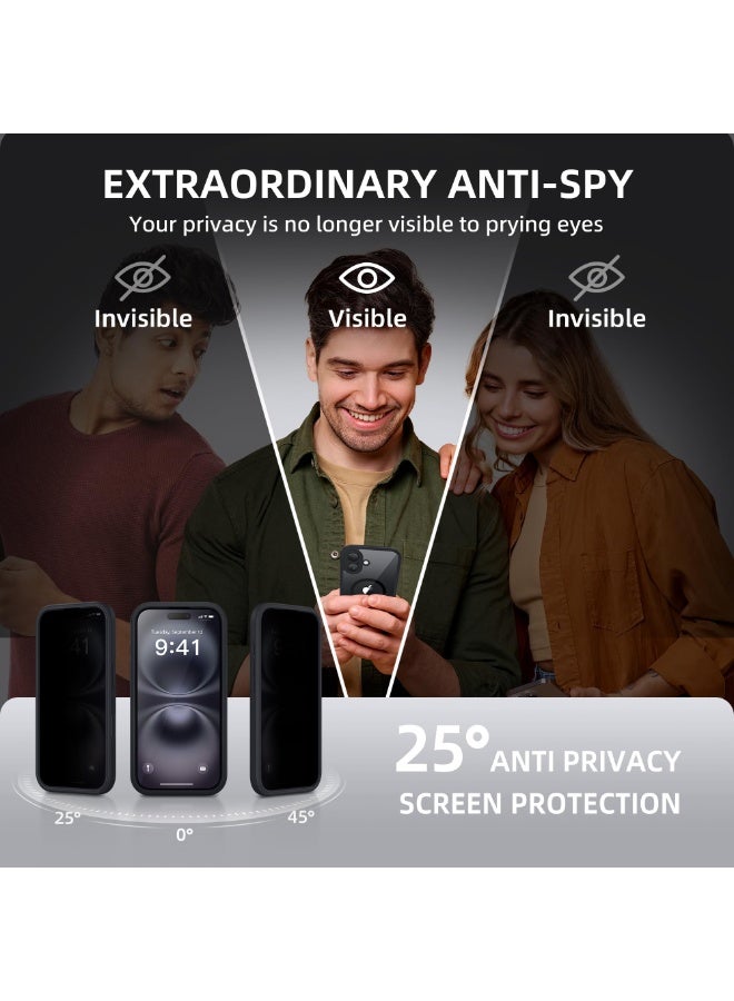 بيرفي جراب مغناطيسي لهاتف iPhone 16، متوافق مع MagSafe، واقي شاشة مدمج للخصوصية وحماية مطورة للكاميرا، جراب هاتف كامل الجسم مضاد للتجسس ومقاوم للصدمات مقاس 16 بوصة، 6.1 بوصة، أسود - Image 2