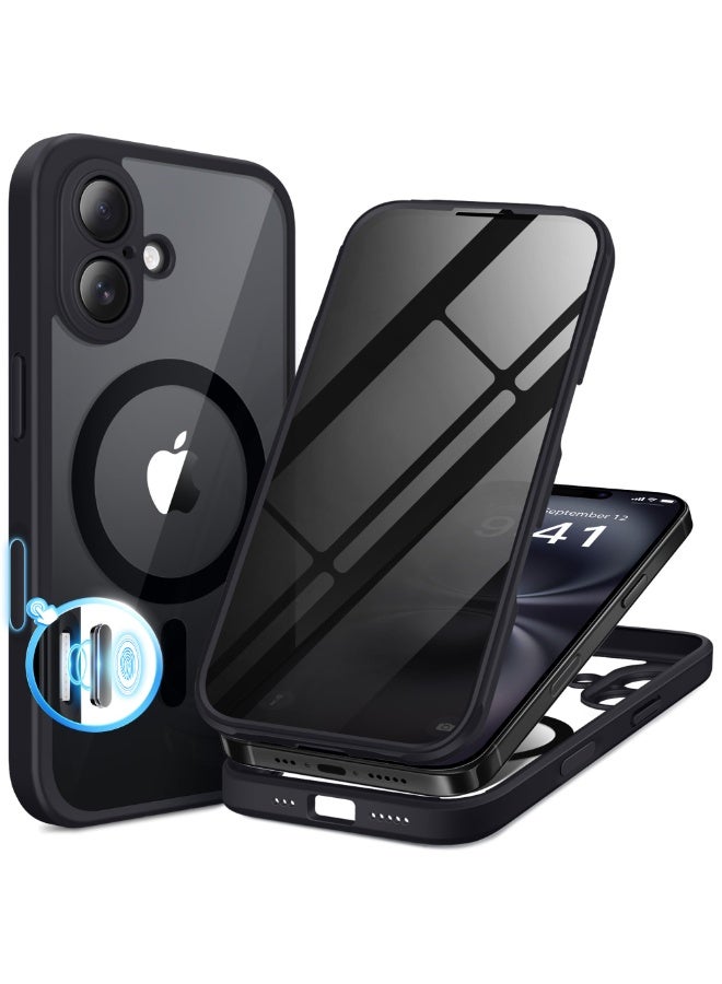 بيرفي جراب مغناطيسي لهاتف iPhone 16، متوافق مع MagSafe، واقي شاشة مدمج للخصوصية وحماية مطورة للكاميرا، جراب هاتف كامل الجسم مضاد للتجسس ومقاوم للصدمات مقاس 16 بوصة، 6.1 بوصة، أسود - Image 1