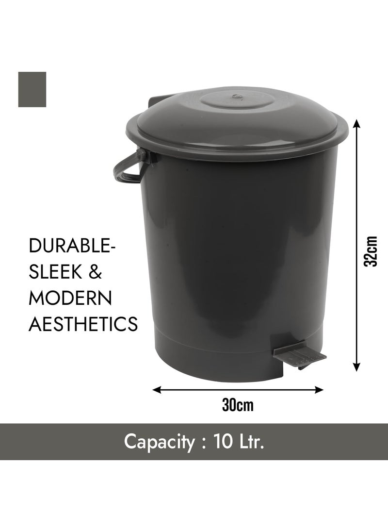 Urbane Home Urbane Home Dustbin Plastic Swinging Lid Dustbin Pedal Dustbin with Lid Dustbin for Kitchen Wet Dry Waste Pedal Dustbins Trash Can 10 LTR Pack of 3 Gray  - Image 3