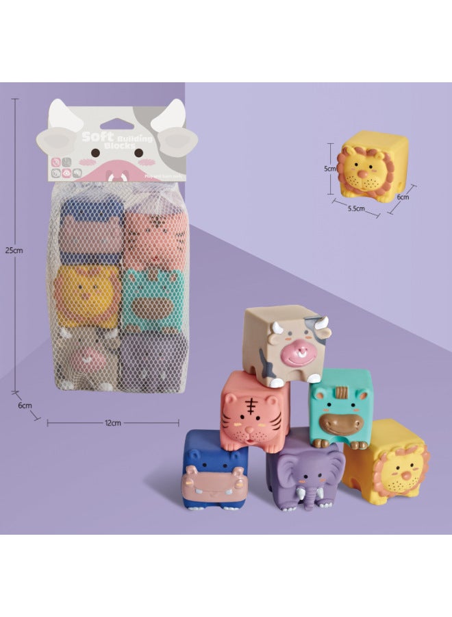 مكعبات بناء من السيليكون الناعم للأطفال، لعبة تعليمية لطحن الأسنان، مكعبات بناء جسيمات السيليكون المسلوقة، اللون: 1020، صندوق نافذة من المطاط الناعم 6 حبات - Image 3