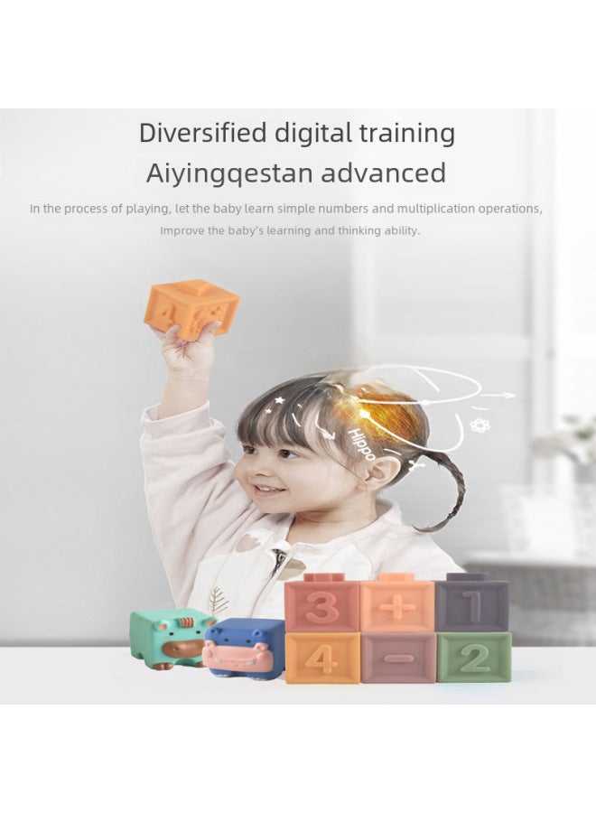 مكعبات بناء من السيليكون الناعم للأطفال، لعبة تعليمية لطحن الأسنان، مكعبات بناء جسيمات السيليكون المسلوقة، اللون: 1020، صندوق نافذة من المطاط الناعم 6 حبات - Image 4