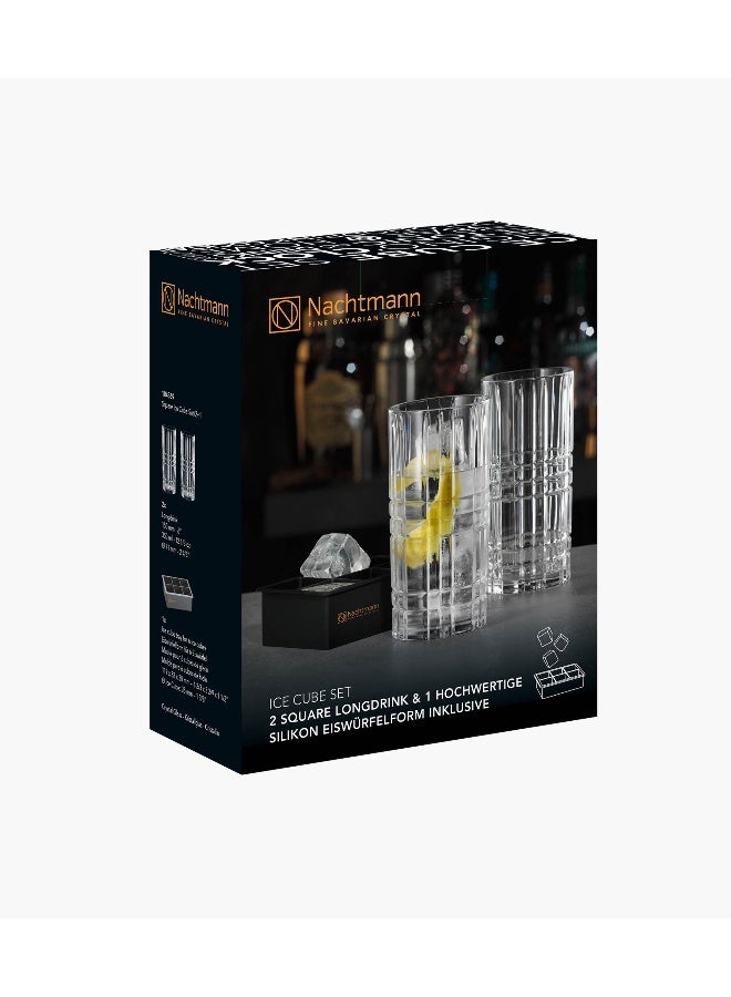 Nachtmann Square Set Longdrink Glass And Ice Cube Set - 3 Pieces - Image 3
