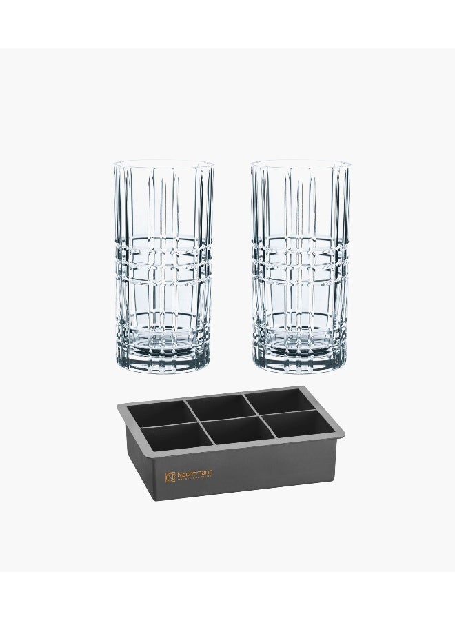 Nachtmann Square Set Longdrink Glass And Ice Cube Set - 3 Pieces - Image 1