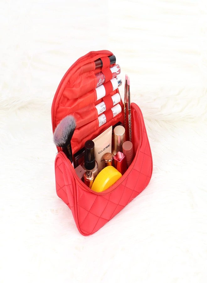 NFI Essentials Polyester Solid Color Cosmetic Pouch | Makeup Pouch | Vanity Case | Jewellery Pouch | Stationery Pencil Case | Makeup Travel Bag | Travel Organiser | Bridal Gift (Red) - Image 5