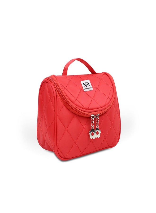 NFI Essentials Polyester Solid Color Cosmetic Pouch | Makeup Pouch | Vanity Case | Jewellery Pouch | Stationery Pencil Case | Makeup Travel Bag | Travel Organiser | Bridal Gift (Red) - Image 1