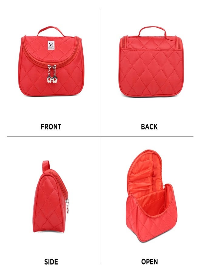NFI Essentials Polyester Solid Color Cosmetic Pouch | Makeup Pouch | Vanity Case | Jewellery Pouch | Stationery Pencil Case | Makeup Travel Bag | Travel Organiser | Bridal Gift (Red) - Image 2