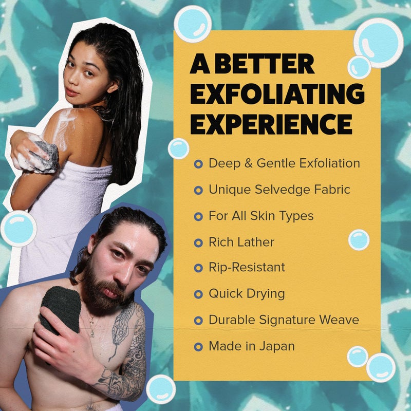 GOSHI Exfoliating Shower Sponge - Rip-Resistant, Rapid-Drying Exfoliating Bath Sponge for All Skin Types - Grey - Made in Japan - Image 3