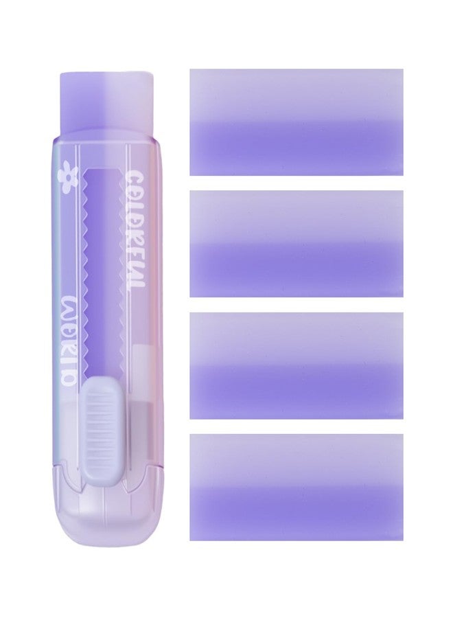 Ouksma Retractable Eraser with Refills, Sliding Click Erasers with Plastic Sleeve, Refillable Pencil Eraser for School, Office, Drawing & Drafting (Purple+Refills) - Image 1