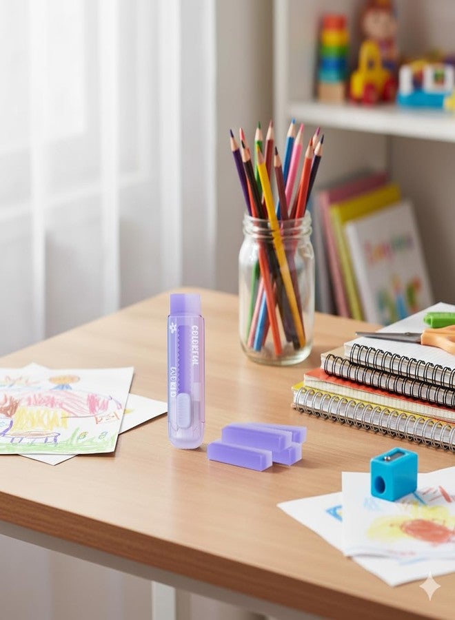 Ouksma Retractable Eraser with Refills, Sliding Click Erasers with Plastic Sleeve, Refillable Pencil Eraser for School, Office, Drawing & Drafting (Purple+Refills) - Image 5