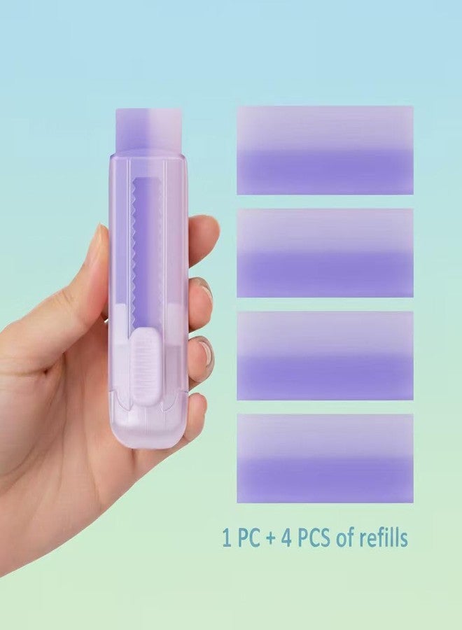 Ouksma Retractable Eraser with Refills, Sliding Click Erasers with Plastic Sleeve, Refillable Pencil Eraser for School, Office, Drawing & Drafting (Purple+Refills) - Image 2