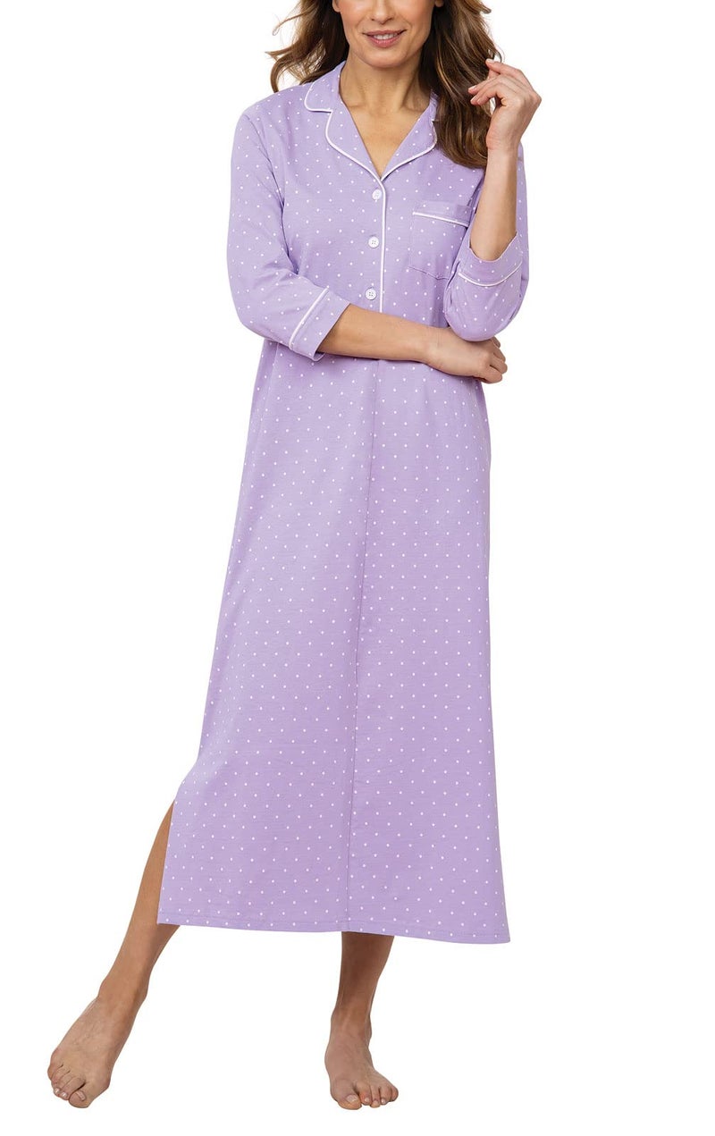 PajamaGram Womens Nightgowns Ultra Soft - Cotton Polka Dot, Lavender, M, 8-10 - Image 1