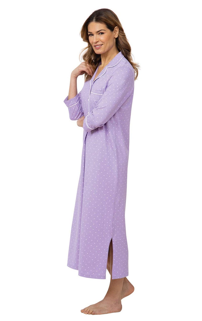 PajamaGram Womens Nightgowns Ultra Soft - Cotton Polka Dot, Lavender, M, 8-10 - Image 2