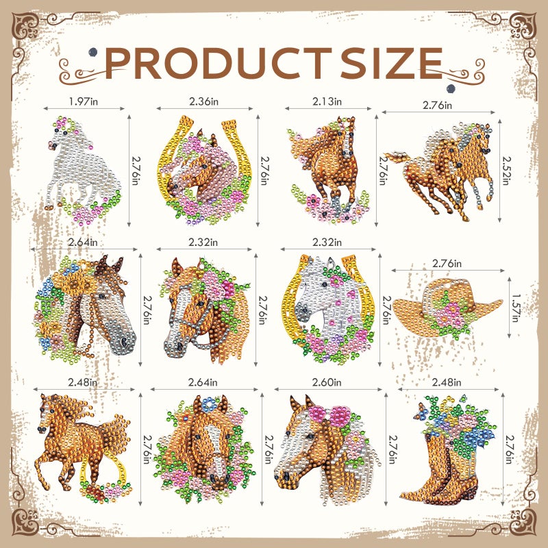 Keluna Diamond Art Horse Keychains - 12 Pcs Diamond Painting Keychains Kits, Western Cowboy Watercolor Flower Horse, DIY Key Chain Crafts Art Kits for Adult - Image 2