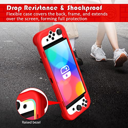 KENOBEE Silicone Case Compatible with Nintendo Switch OLED Model 2021, Soft Lightweight Ergonomic Grip Protective Cover with Shock-Absorption and Anti-Scratch Design for Switch OLED, Red - Image 4