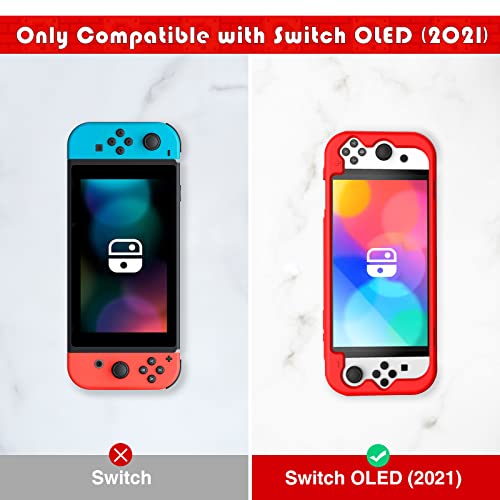 KENOBEE Silicone Case Compatible with Nintendo Switch OLED Model 2021, Soft Lightweight Ergonomic Grip Protective Cover with Shock-Absorption and Anti-Scratch Design for Switch OLED, Red - Image 2