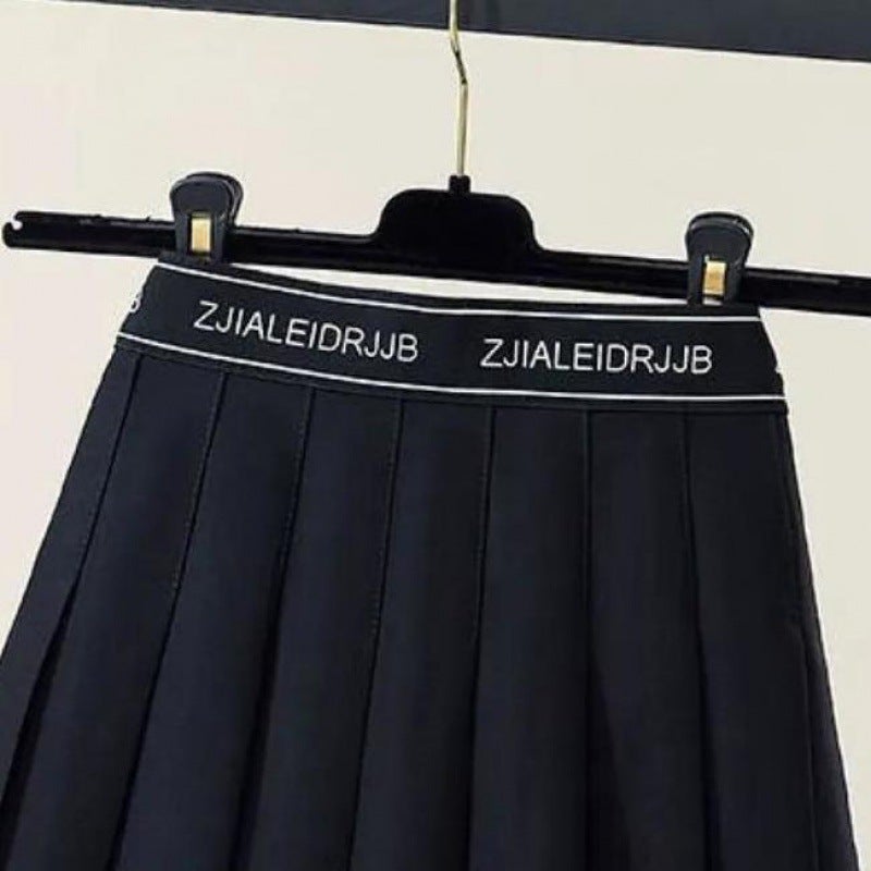 Elastic Waist Pleated Skirt A-line 2024 Spring Summer black with pants