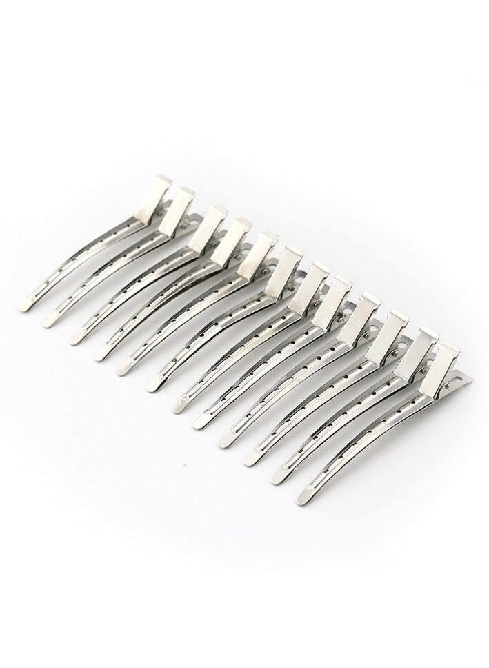12 Packs Duck Bill Clips 9cm Rustproof Metal Alligator Curl Clips with Holes for Hair Styling Hair Colouring Silver  - Image 1
