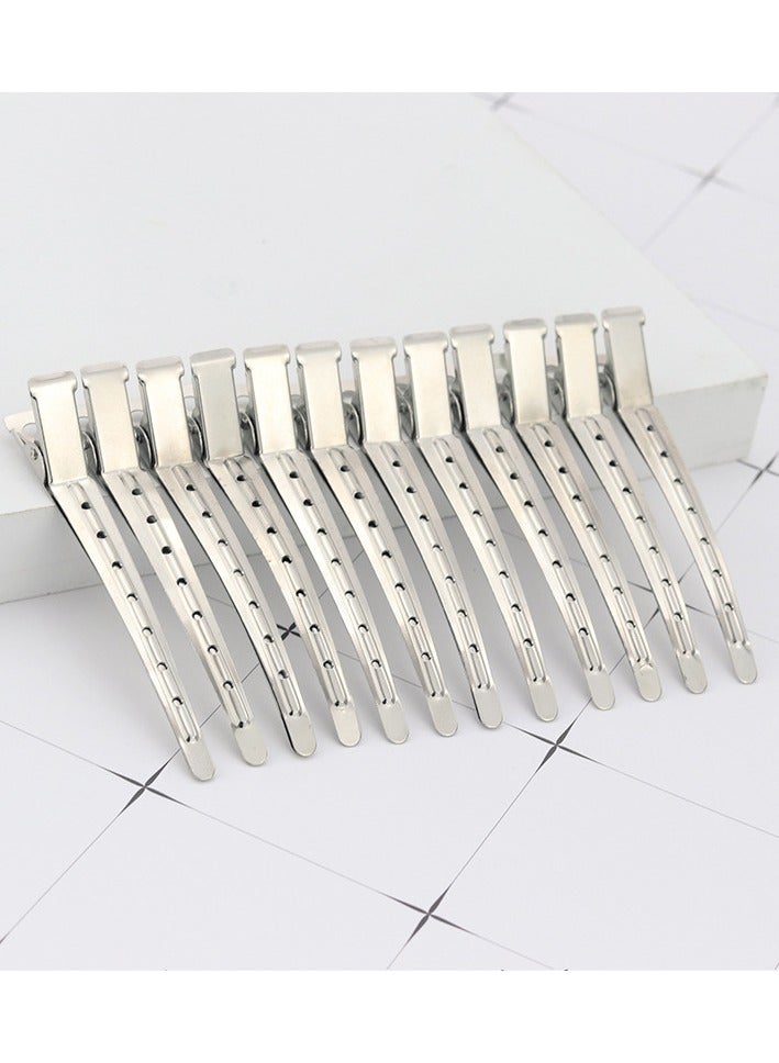 12 Packs Duck Bill Clips 9cm Rustproof Metal Alligator Curl Clips with Holes for Hair Styling Hair Colouring Silver  - Image 2