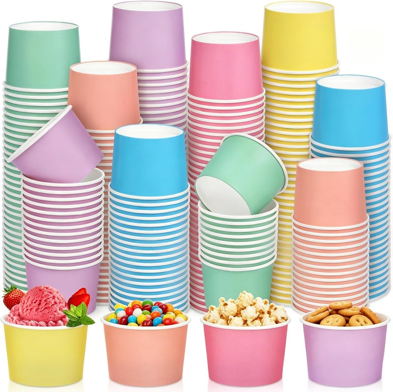 Aodaer 300 Pack Paper Ice Cream Cups 8oz Paper Snack Ice Cream Bowls Disposable Dessert Bowls for Hot or Cold Food Party Supplies Treat Cups for Sundae, Frozen Yogurt, Soup, 6 Colors - Image 1