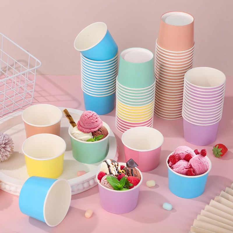 Aodaer 300 Pack Paper Ice Cream Cups 8oz Paper Snack Ice Cream Bowls Disposable Dessert Bowls for Hot or Cold Food Party Supplies Treat Cups for Sundae, Frozen Yogurt, Soup, 6 Colors - Image 5