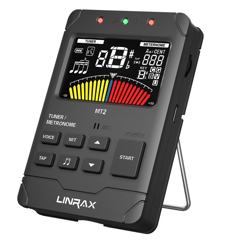 Linrax MT2 Rechargeable Metronome Tuner, 3 in 1 Digital Metronome Tuner Tone Generator for Guitar Bass Ukulele Violin Saxophone Trumpet Clarinet Flute, Voice Beat, Chromatic Tuner for All Instruments - Image 1