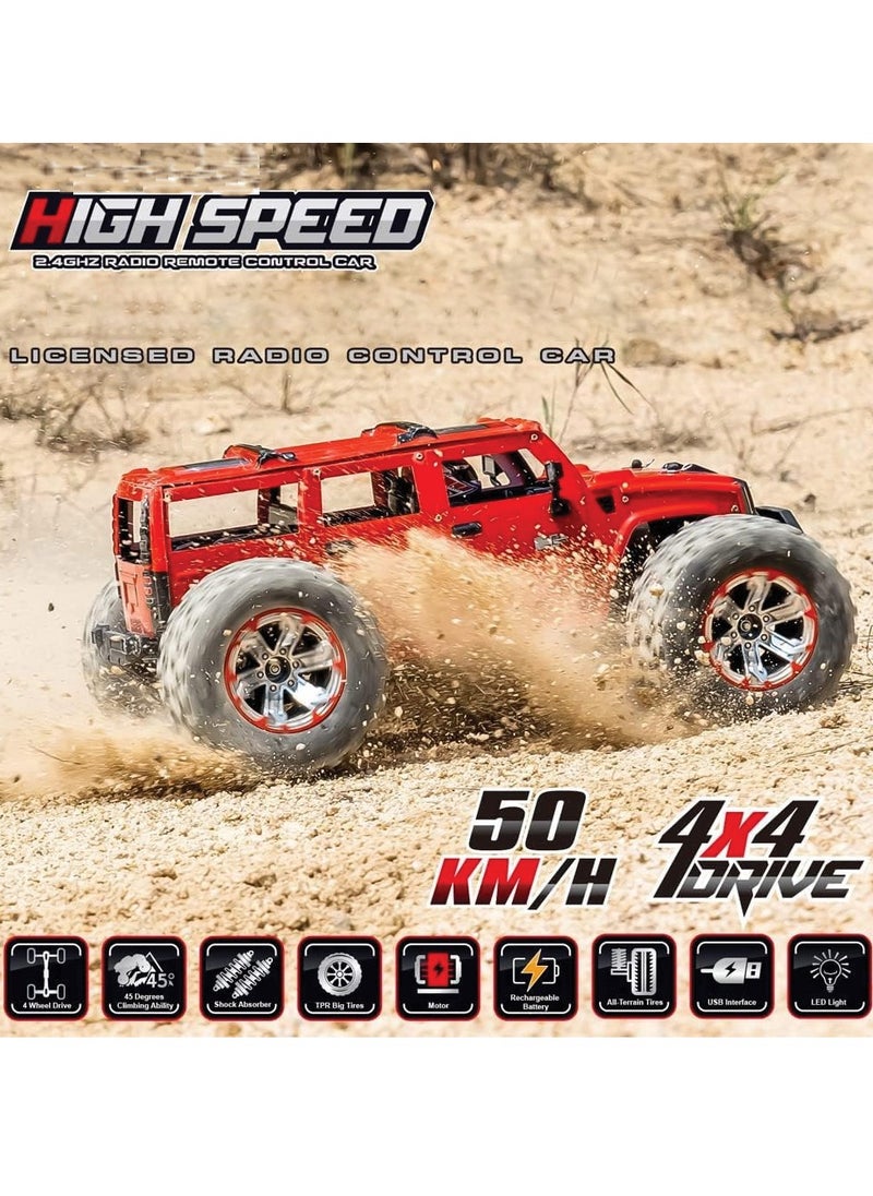 هاي سبيد سيارة سباق صحراوية RC بمقياس 1:10 بسرعة 50 كم/س - دفع رباعي 4x4، تحكم لاسلكي 2.4 جيجا هرتز، مقاومة للماء، مصابيح LED، إطارات متعددة - هدية مثالية للأطفال والكبار  - Image 3