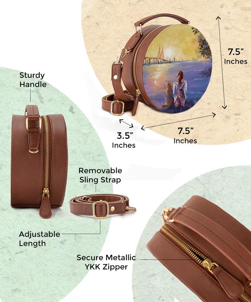 Kalankit Sling Bags For Women | Round Sling Bag Gifts For Teenage Girls, Birthday Gift For Girls | Gifts For Dog Lovers Women, Mumbai Sea Link, Traveller Girl Gift, Rakhi Gift For Sister, Blue - Image 2