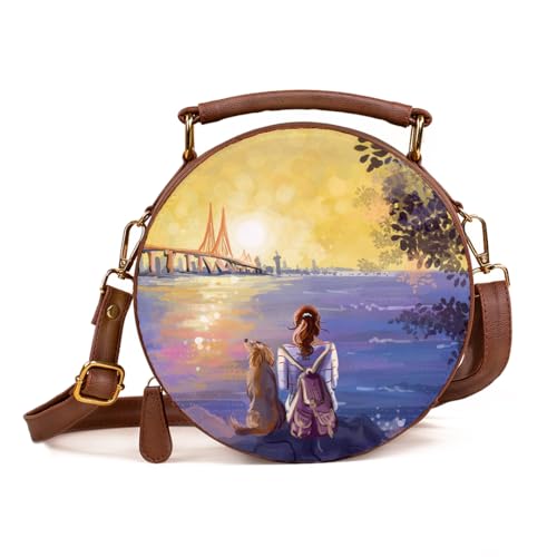 Kalankit Sling Bags For Women | Round Sling Bag Gifts For Teenage Girls, Birthday Gift For Girls | Gifts For Dog Lovers Women, Mumbai Sea Link, Traveller Girl Gift, Rakhi Gift For Sister, Blue - Image 1