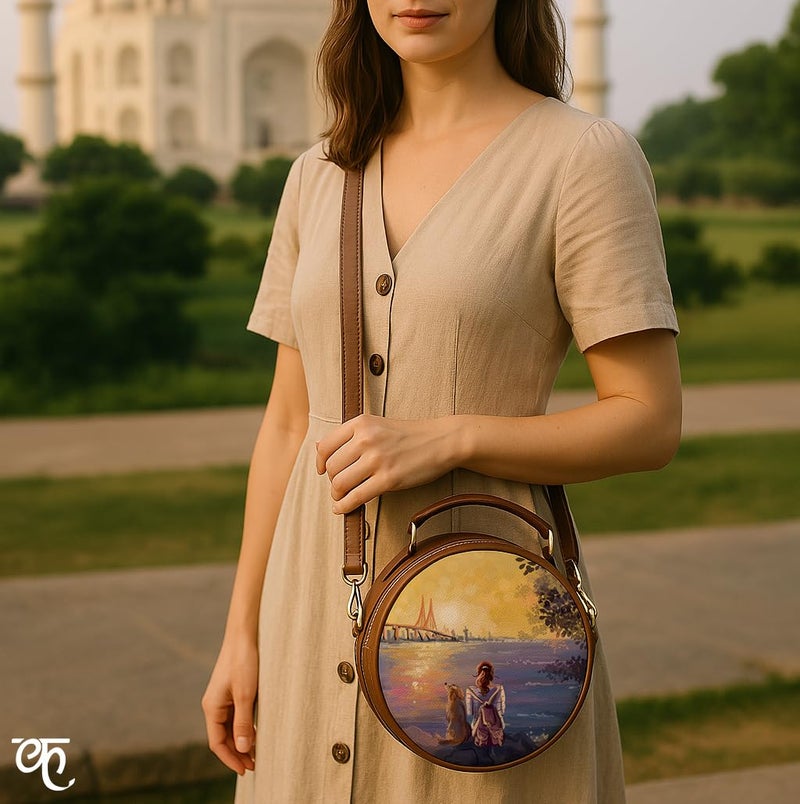 Kalankit Sling Bags For Women | Round Sling Bag Gifts For Teenage Girls, Birthday Gift For Girls | Gifts For Dog Lovers Women, Mumbai Sea Link, Traveller Girl Gift, Rakhi Gift For Sister, Blue - Image 5