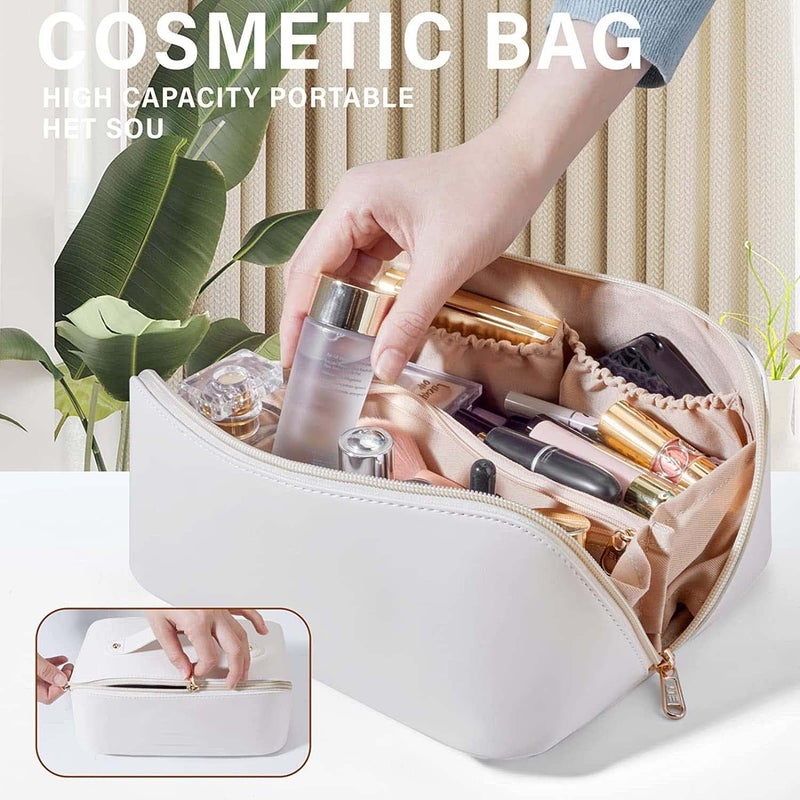 ZEVON Travel Makeup Bag Large Capacity Cosmetic Bag with Compartment Waterproof PU Leather Makeup Bag for Women and Girl Pink - Image 3