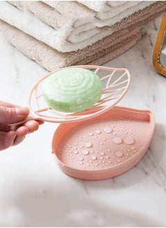 joyzzz Leaf-Shaped Shower Soap bar Holder with Draining Tray, Fashionable Soap Dishes for Bathroom Shower Kitchen Counter Sink Pink  - Image 2