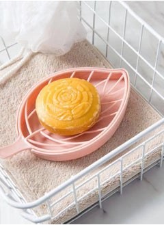 joyzzz Leaf-Shaped Shower Soap bar Holder with Draining Tray, Fashionable Soap Dishes for Bathroom Shower Kitchen Counter Sink Pink  - Image 3