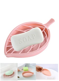 joyzzz Leaf-Shaped Shower Soap bar Holder with Draining Tray, Fashionable Soap Dishes for Bathroom Shower Kitchen Counter Sink Pink  - Image 1