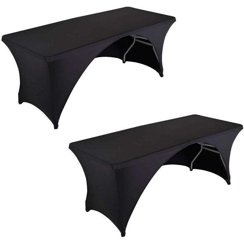LZY 2 Pack Fitted Table Covers for 6 Foot Folding TablesOpen Back SpandexStretchElastic Rectangular Table Cloths for Trade Show Display or Party 6FTOB2PCS Black