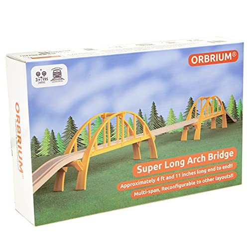 ORBRIUM Super Long Double Span Arch Bridge Almost 5 Ft Long for Wooden Railway Wood Train Tracks Compatible with Thomas, Brio, Chuggington, Melissa and Doug, Imaginarium Wooden Train - Image 3