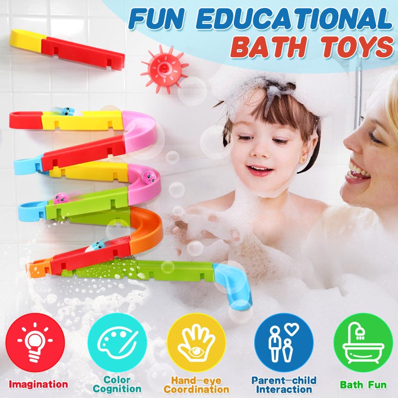 Fajiabao Bath Toys for Kids Ages 2-4-8 Mold Free Toddler Bath Toys 38 PCS Bathtub Shower Toys DIY Water Marble Run Slippery Slide Birthday Gift for 2 3 4 5 6 7 8 Year Old Boys Girls - Image 2