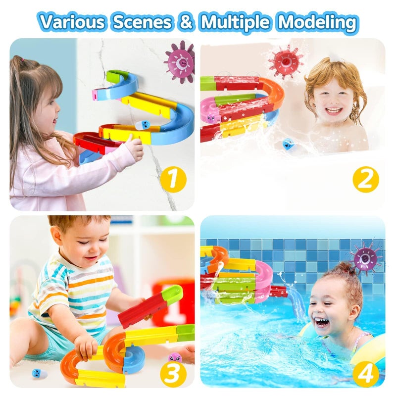 Fajiabao Bath Toys for Kids Ages 2-4-8 Mold Free Toddler Bath Toys 38 PCS Bathtub Shower Toys DIY Water Marble Run Slippery Slide Birthday Gift for 2 3 4 5 6 7 8 Year Old Boys Girls - Image 4