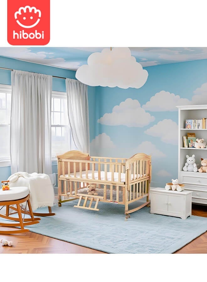 Luxury 6-in-1 Multifunctional Baby Crib | Natural New Zealand Pine | Paint-Free & Formaldehyde-Free | 360° Swivel Wheels | With Mosquito Net | Large Storage | For Ages 0–6
